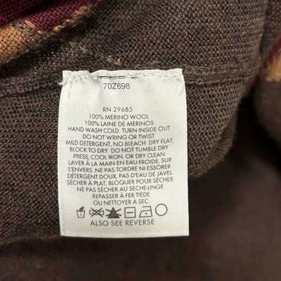 Pendleton Merino Wool Mens Sweater V-neck Plaid Argyle Brown Yellow Maroon - Picture 9 of 11